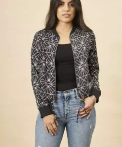 Symbology Art Deco Modal Bomber Jacket - Black + Silver Best Sellers