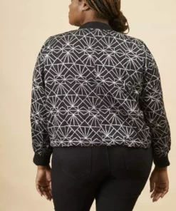 Symbology Art Deco Modal Bomber Jacket - Black + Silver Best Sellers