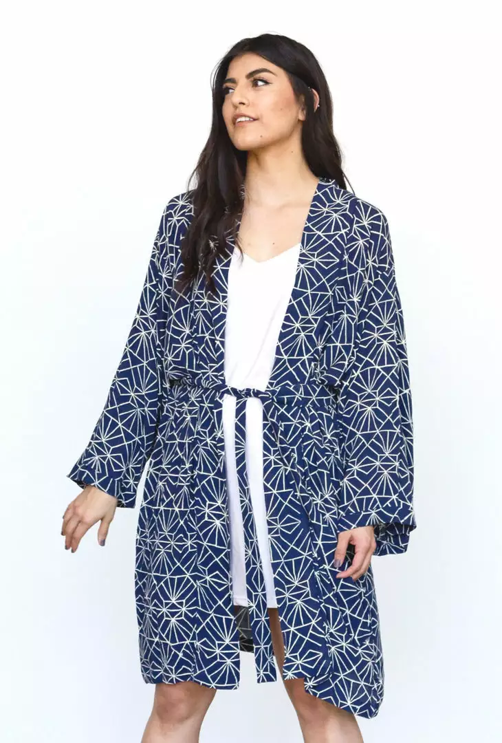 Symbology Sale Art Deco Lounge Robe - Navy + Cream 3 Symbology Sale Art Deco Lounge Robe - Navy + Cream