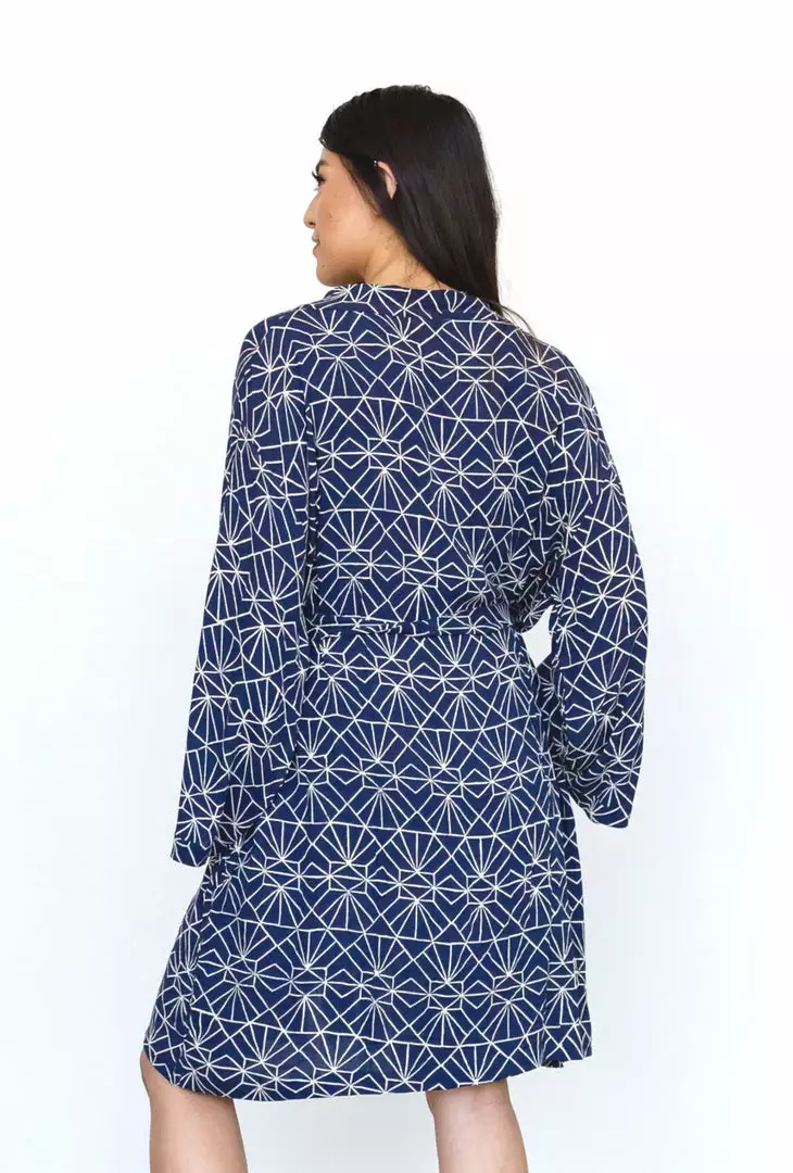 Symbology Sale Art Deco Lounge Robe - Navy + Cream 5 Symbology Sale Art Deco Lounge Robe - Navy + Cream