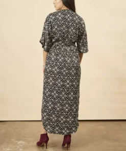 Symbology Art Deco Modal Maxi Wrap Dress - Black + Cream