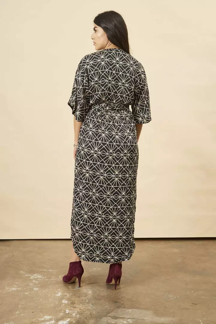 Symbology Art Deco Modal Maxi Wrap Dress - Black + Cream 2 Symbology Art Deco Modal Maxi Wrap Dress - Black + Cream