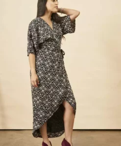 Symbology Art Deco Modal Maxi Wrap Dress - Black + Cream 5 Symbology Art Deco Modal Maxi Wrap Dress - Black + Cream