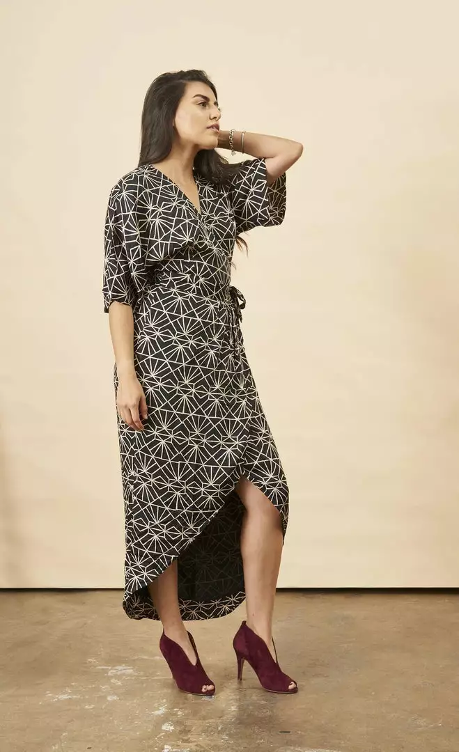 Symbology Art Deco Modal Maxi Wrap Dress - Black + Cream 3 Symbology Art Deco Modal Maxi Wrap Dress - Black + Cream