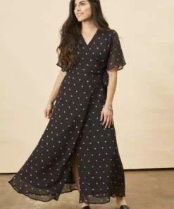 Symbology Baby Cacti Butterfly Sleeve Maxi Dress - Black + Cream