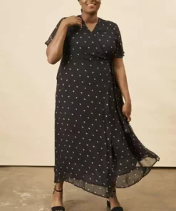 Symbology Baby Cacti Butterfly Sleeve Maxi Dress - Black + Cream