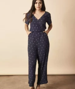 Symbology Baby Cacti Cropped Jumpsuit - Navy + Cream