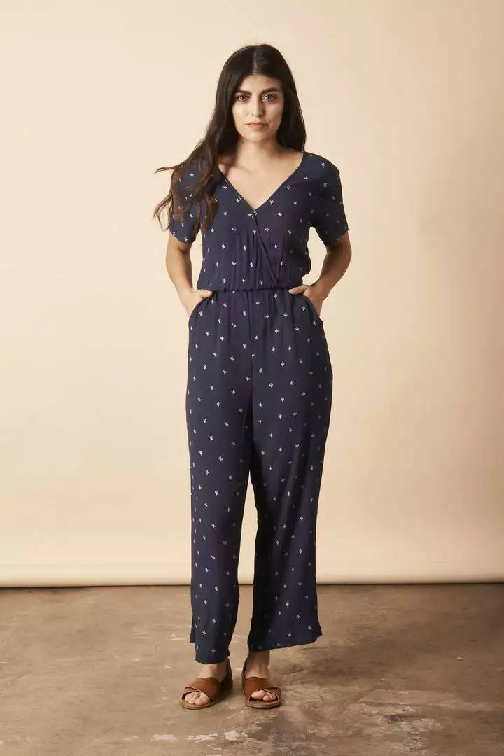Symbology Baby Cacti Cropped Jumpsuit - Navy + Cream 1 Symbology Baby Cacti Cropped Jumpsuit - Navy + Cream