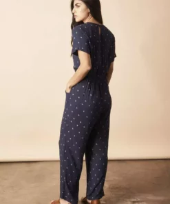 Symbology Baby Cacti Cropped Jumpsuit - Navy + Cream