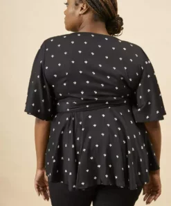 Symbology Baby Cacti Modal Peplum Blouse - Black + White Clothing 8 Symbology Baby Cacti Modal Peplum Blouse - Black + White Clothing