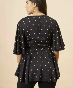 Symbology Baby Cacti Modal Peplum Blouse - Black + White Clothing 7 Symbology Baby Cacti Modal Peplum Blouse - Black + White Clothing