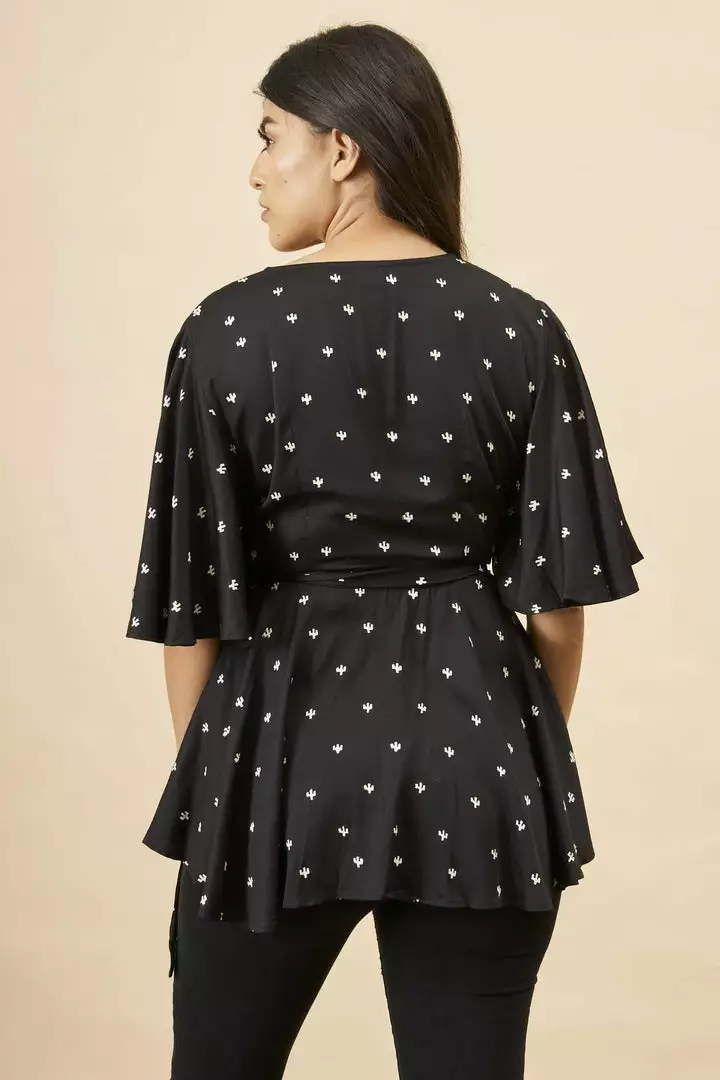 Symbology Baby Cacti Modal Peplum Blouse - Black + White Clothing 3 Symbology Baby Cacti Modal Peplum Blouse - Black + White Clothing