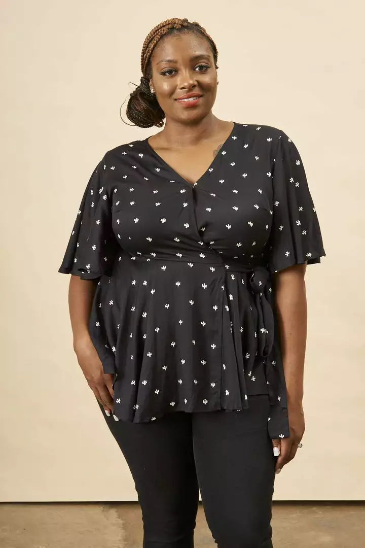 Symbology Baby Cacti Modal Peplum Blouse - Black + White Clothing 2 Symbology Baby Cacti Modal Peplum Blouse - Black + White Clothing