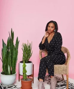 Symbology Baby Cacti Wrap Jumpsuit - Black + Ivory Clothing