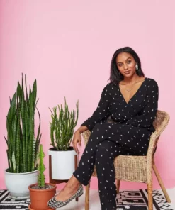 Symbology Baby Cacti Wrap Jumpsuit - Black + Ivory Clothing