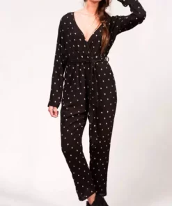 Symbology Baby Cacti Wrap Jumpsuit - Black + Ivory Clothing