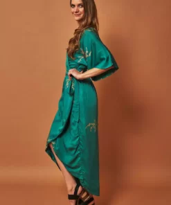 Symbology Cherry Blossom Modal Maxi Wrap Dress - Emerald + Gold Best Sellers