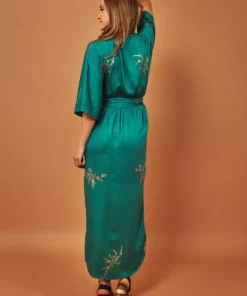 Symbology Cherry Blossom Modal Maxi Wrap Dress - Emerald + Gold Best Sellers