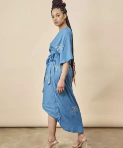 Symbology Cherry Blossom Modal Maxi Wrap Dress - Sapphire + Gold Best Sellers