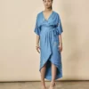 Symbology Cherry Blossom Modal Maxi Wrap Dress - Sapphire + Gold Best Sellers