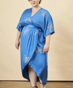 Symbology Cherry Blossom Modal Maxi Wrap Dress - Sapphire + Gold Best Sellers