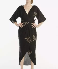 Symbology Best Sellers Cherry Blossom Modal Maxi Wrap - Black + Gold