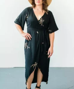 Symbology Best Sellers Cherry Blossom Modal Maxi Wrap - Black + Gold