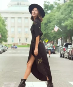 Symbology Best Sellers Cherry Blossom Modal Maxi Wrap - Black + Gold