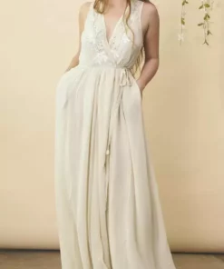 Symbology Floral Embroidered Dress - Cream + Silver Special Occasion