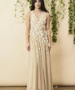 Symbology Special Occasion Floral Ombre Maxi Gown - Champagne + Cream