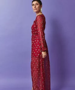 Symbology Sale Ginkgo Leaf Maxi Button Down Dress In Magenta + Gold 8 Symbology Sale Ginkgo Leaf Maxi Button Down Dress In Magenta + Gold