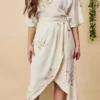 Symbology Hand Beaded Cherry Blossom Modal Maxi Wrap - Ivory + Antique Gold Best Sellers