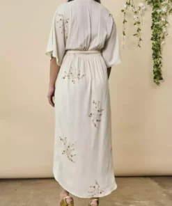 Symbology Hand Beaded Cherry Blossom Modal Maxi Wrap - Ivory + Antique Gold Best Sellers