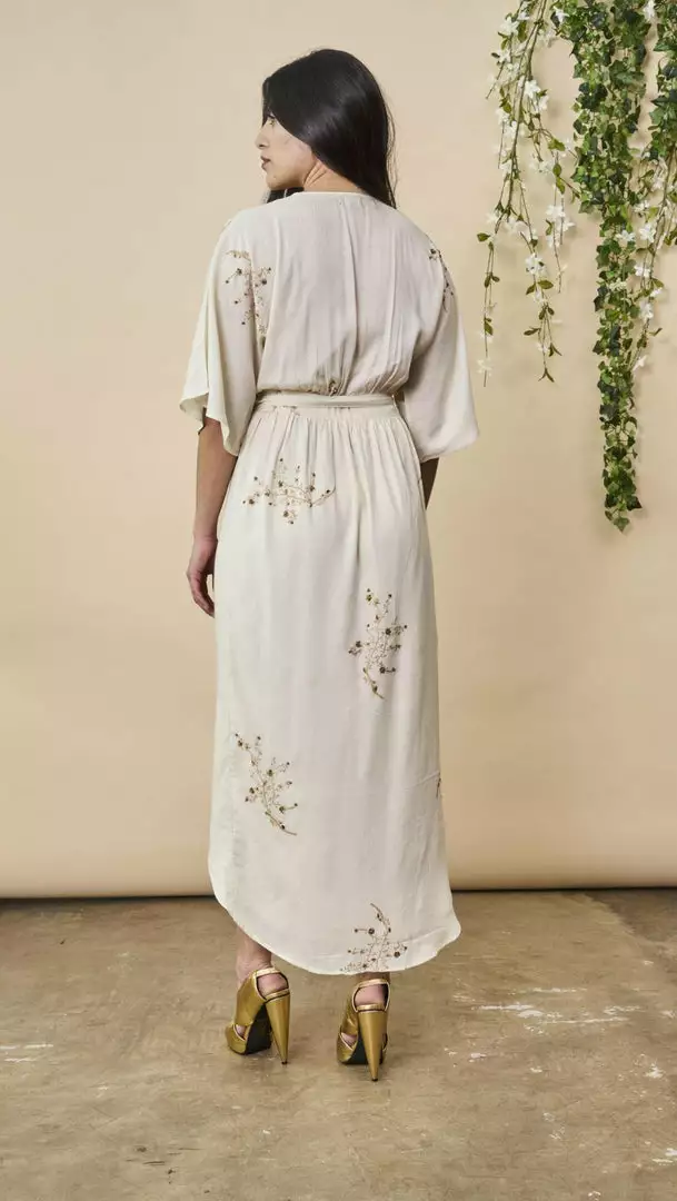 Symbology Hand Beaded Cherry Blossom Modal Maxi Wrap - Ivory + Antique Gold Best Sellers 2 Symbology Hand Beaded Cherry Blossom Modal Maxi Wrap - Ivory + Antique Gold Best Sellers
