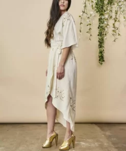 Symbology Hand Beaded Cherry Blossom Modal Maxi Wrap - Ivory + Antique Gold Best Sellers 5 Symbology Hand Beaded Cherry Blossom Modal Maxi Wrap - Ivory + Antique Gold Best Sellers