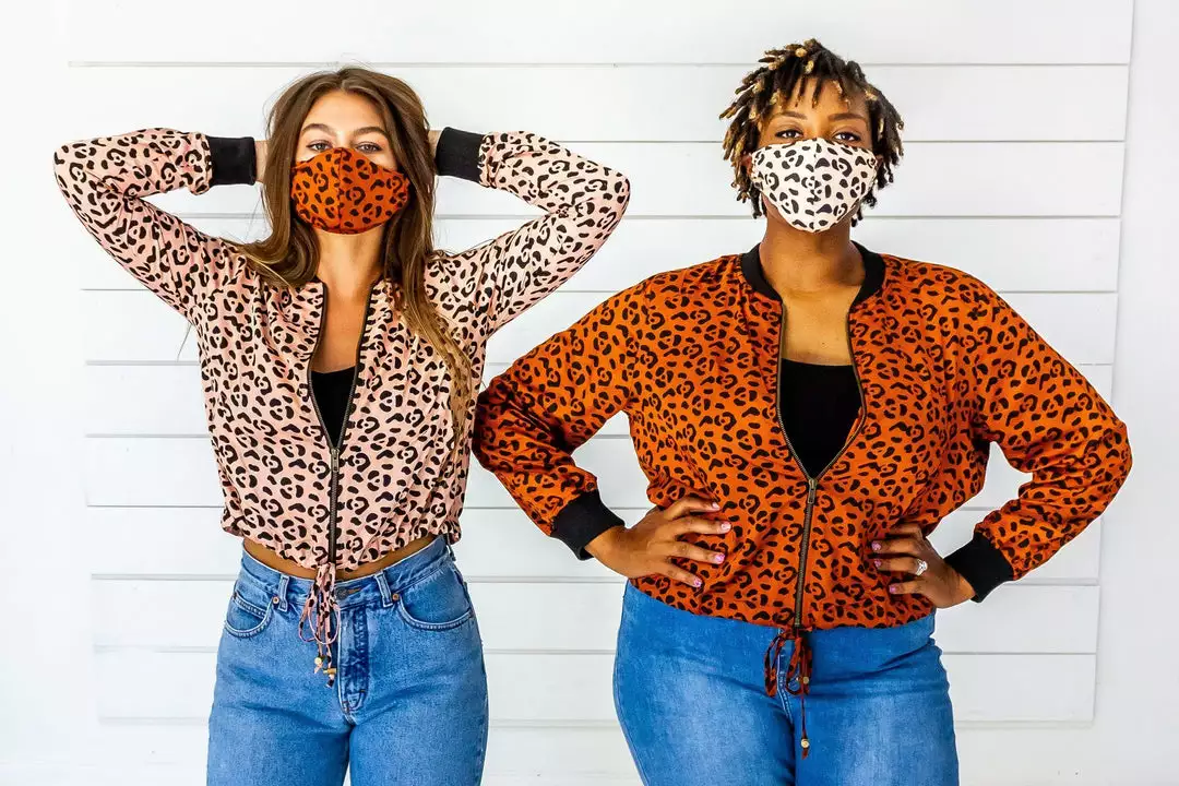 Symbology Leopard Modal Bomber Jacket - Blush + Black Sale 2 Symbology Leopard Modal Bomber Jacket - Blush + Black Sale