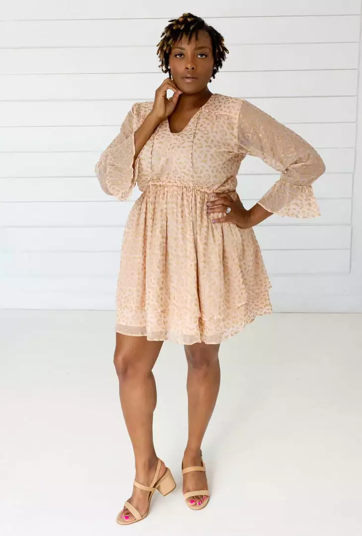 Symbology Leopard Chiffon Dress - Blush + Gold 2 Symbology Leopard Chiffon Dress - Blush + Gold