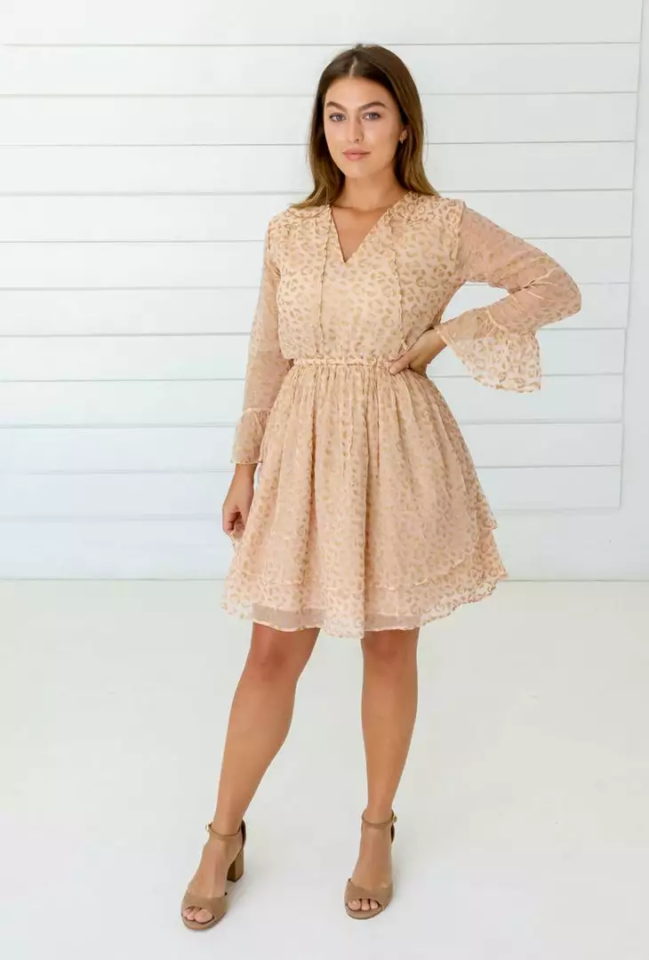 Symbology Leopard Chiffon Dress - Blush + Gold 1 Symbology Leopard Chiffon Dress - Blush + Gold