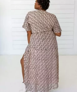 Symbology Special Occasion Leopard Maxi Wrap Dress - Blush + Black