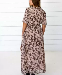 Symbology Special Occasion Leopard Maxi Wrap Dress - Blush + Black