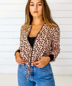 Symbology Leopard Modal Bomber Jacket - Blush + Black Sale