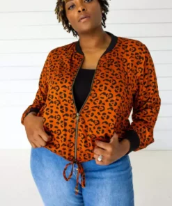 Symbology Leopard Modal Bomber Jacket - Sierra + Black Sale