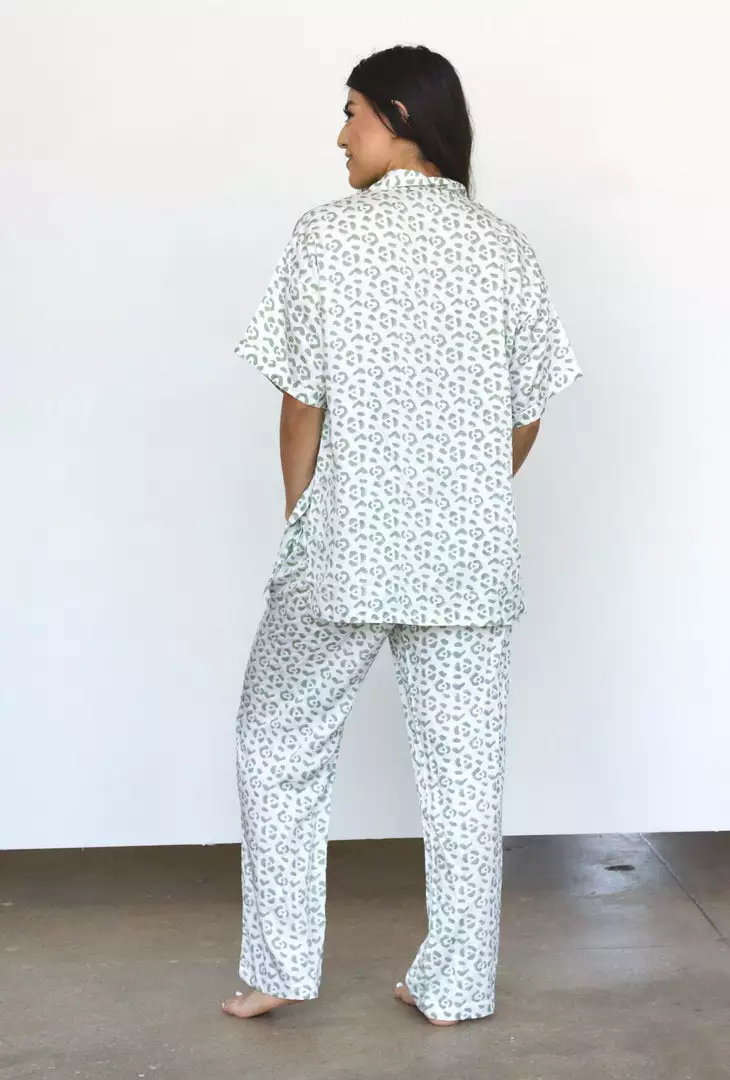 Symbology Best Sellers Modal Leopard Pajama Set - Cream + Sage 2 Symbology Best Sellers Modal Leopard Pajama Set - Cream + Sage