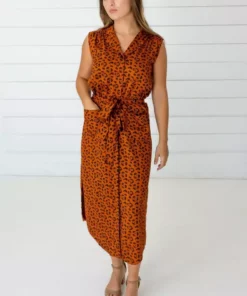 Symbology Leopard Modal Shirtdress - Sierra + Black Sale