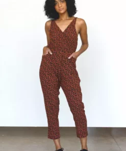 Symbology Leopard Strappy Jumpsuit - Sierra + Black