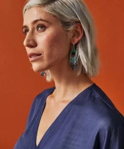 Symbology Best Sellers Peacock Feather Modal Wrap Dress - Navy + Gold