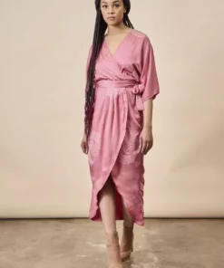 Symbology Peacock Feather Modal Wrap Dress - Terra Cotta + Cream Special Occasion