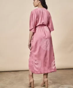 Symbology Peacock Feather Modal Wrap Dress - Terra Cotta + Cream Special Occasion