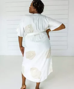 Symbology Peacock Modal Maxi Wrap Dress - White + Gold