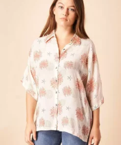 Symbology Seascape Silk Blouse - Cream + Rose Sale